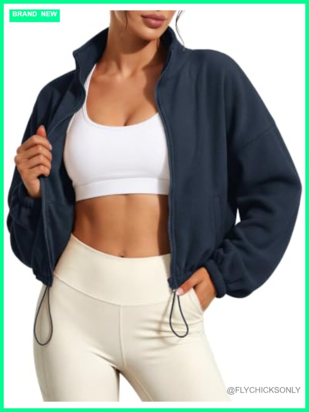 Cropped Fleece Jacket Full Zip Sherpa Sweatshirt Loose Fit